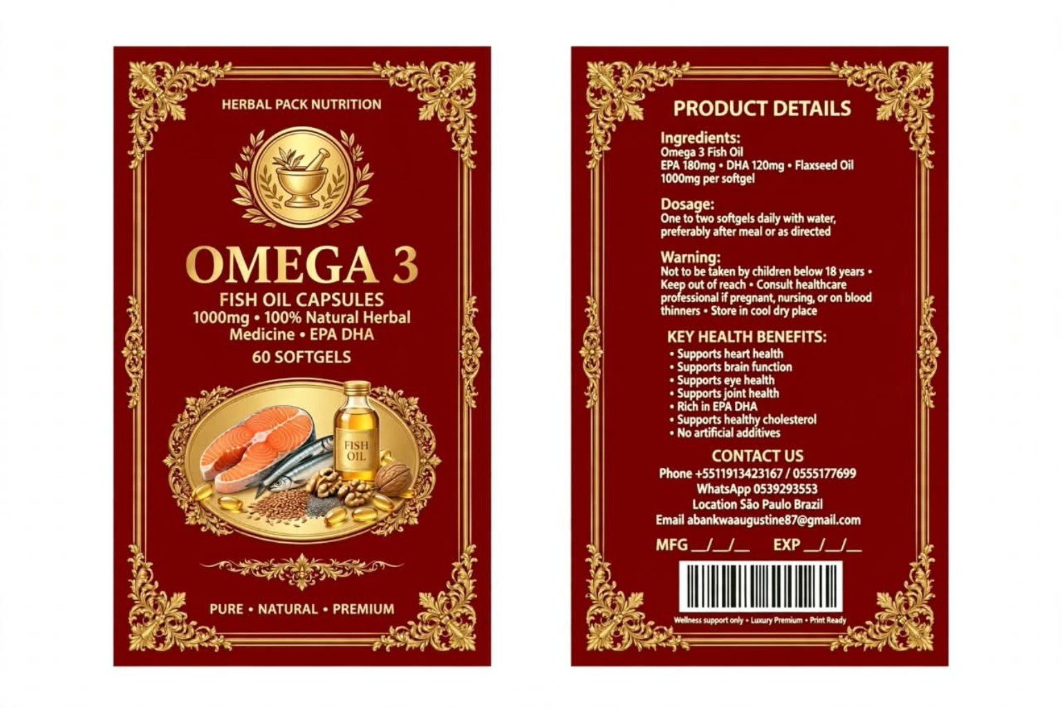 Omega 3 front and back labels